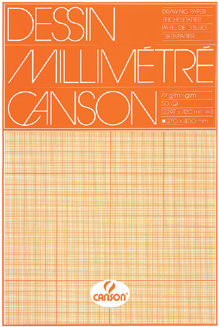 Millimeterpapier Canson bruingeel bedrukt 50vel 72gr A3 wit