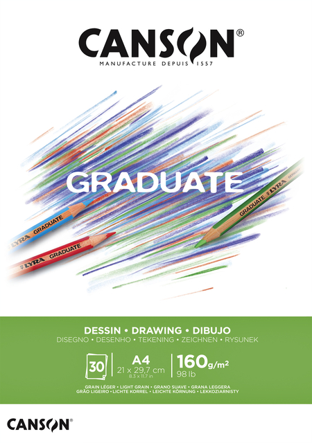 Tekenpapier Canson Graduate Drawing 30vel 160gr A4 helderwit