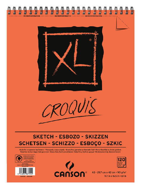 Schetspapier Canson XL Sketch 120vel 90gr A3 ivoorwit