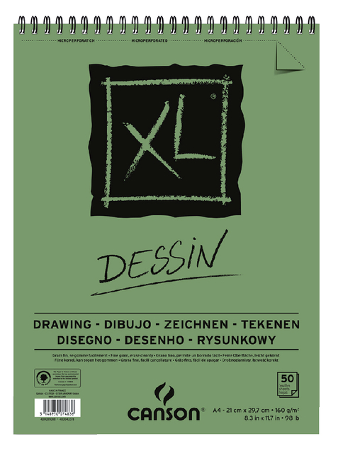 Tekenblok Canson XL Dessin A4 160gr spiraal 50 vel