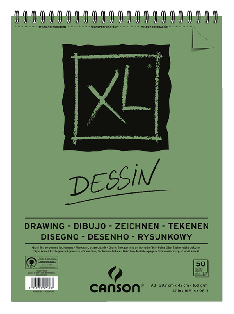 Tekenblok Canson XL Dessin A3 160gr spiraal 50 vel