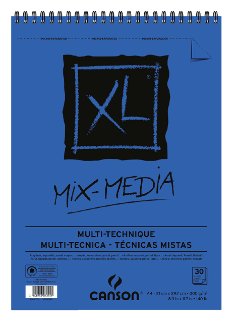 Mixed mediapapier Canson XL Textured Mixed Media 30vel 300gr A4 wit