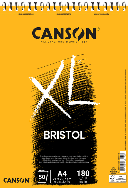 Bristolpapier Canson XL Bristol 50vel 180gr A4 extra wit
