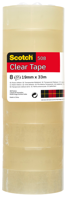 Plakband Scotch 508 19mmx33m transparant 8 rollen