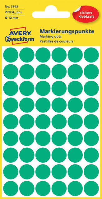 Etiket Avery Zweckform 3143 rond 12mm groen 270 etiketten