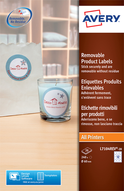 Etiket Avery L7104REV-20 60mm wit 240 etiketten