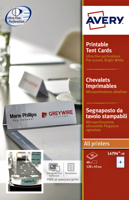 Tafelnaambord Avery L4794-10 120x45mm wit 10 stuks