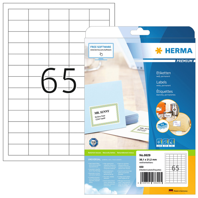 Etiket HERMA 8629 38.1x21.2mm premium wit 650 stuks