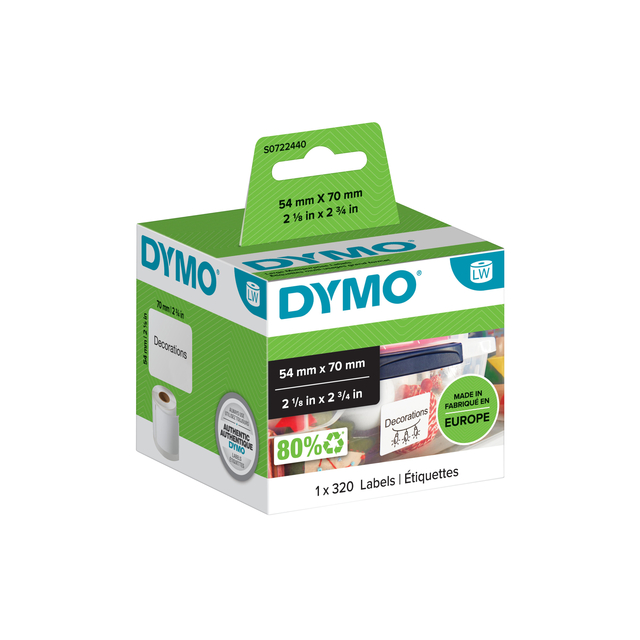 Etiket Dymo LabelWriter multifunctioneel 54x70mm 1 rol á 320 stuks wit