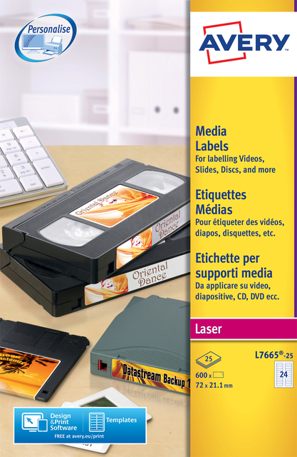 Etiket Avery L7665-25 72x21.2mm voor datatape's 600stuks