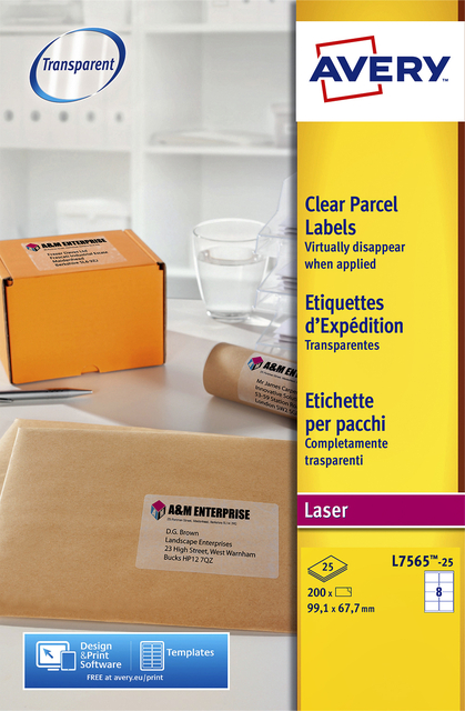 Etiket Avery L7565-25 99.1x67.7mm transparant 200 stuks