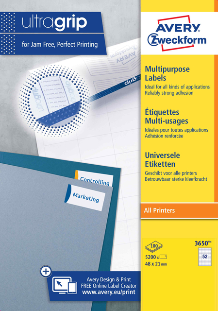 Etiket Avery Zweckform 3650 48x21mm wit 5200 etiketten