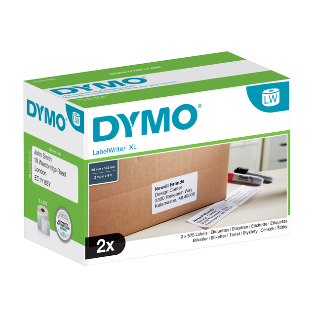 Etiket Dymo LabelWriter 5XL verzendlabel 59x102mm 2 rollen á 575 stuks wit
