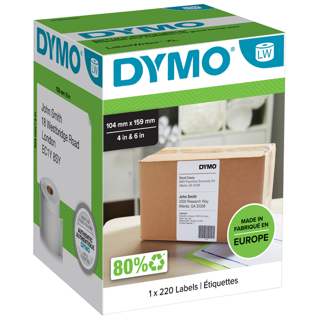 Etiket Dymo LabelWriter 5XL verzendlabel 104x159mm 1 rol á 220 stuks wit
