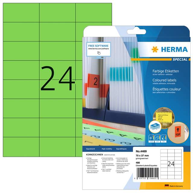 Etiket HERMA 4469 70x37mm verwijderbaar groen 480 stuks