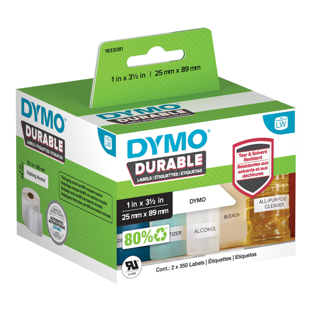 Etiket Dymo LabelWriter industrieel 25x89mm 2 rollen á 350 stuks wit