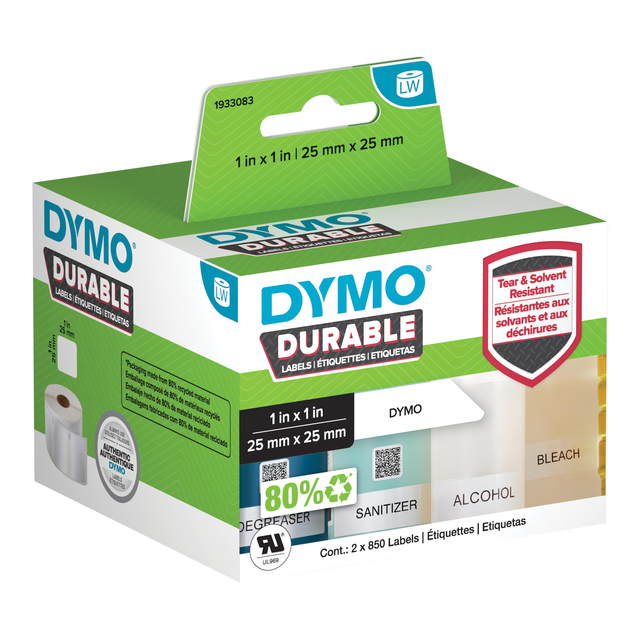 Etiket Dymo LabelWriter industrieel 25x25mm 2 rollen á 850 stuks wit