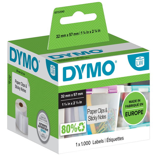 Etiket Dymo LabelWriter multifunctioneel 32x57mm 1 rol á 1000 stuks wit