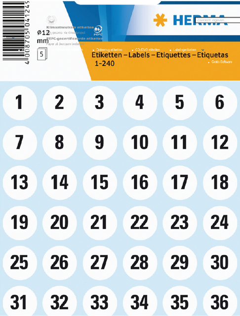 Etiket HERMA 4124 12mm getallen 1-240 240 stuks
