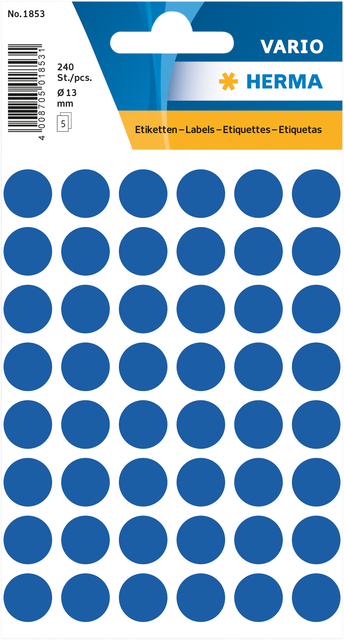 Etiket HERMA 1853 rond 13mm donkerblauw 240 etiketten