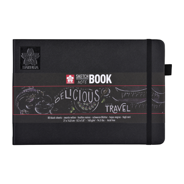 Schetsboek Sakura 80 zwarte vellen 140gr 210x148mm zwart