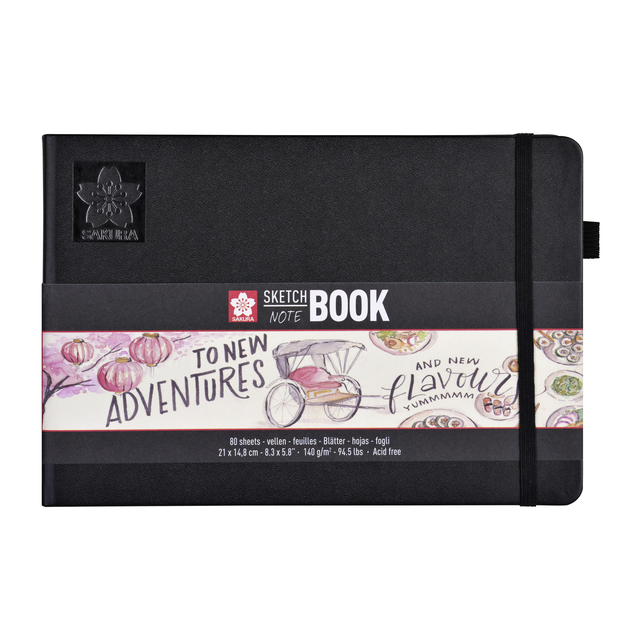 Schetsboek Sakura 80 witte vellen 140gr 210x148mm zwart