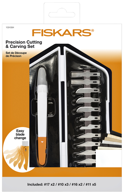 Precisiemes Fiskars Medium Duty set à 12 mesbladen wit