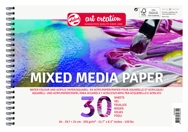 Acryl-aquarelverfpapier Talens Art Creation mixed media A4 wit