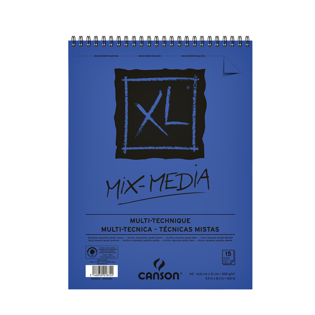 Mixed mediapapier Canson XL Textured Mixed Media 15vel 300gr A5 wit