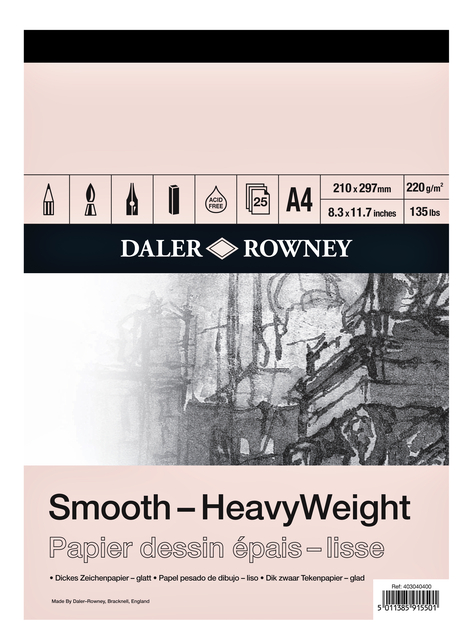 Tekenpapier Daler-Rowney Smooth Heavyweight 220gr A4 natuurlijk wit