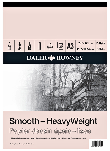 Tekenpapier Daler-Rowney Smooth Heavyweight 220gr A3 natuurlijk wit