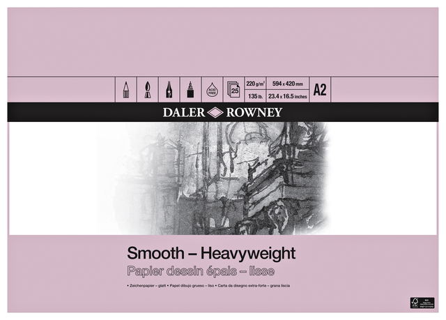 Tekenpapier Daler-Rowney Smooth Heavyweight 220gr A2 natuurlijk wit