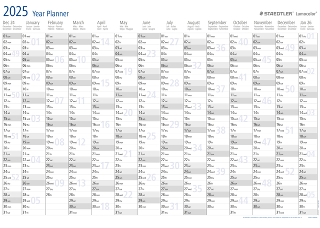 Jaarplanner 2026 Staedtler Lumocolor 84x60cm oprolbaar