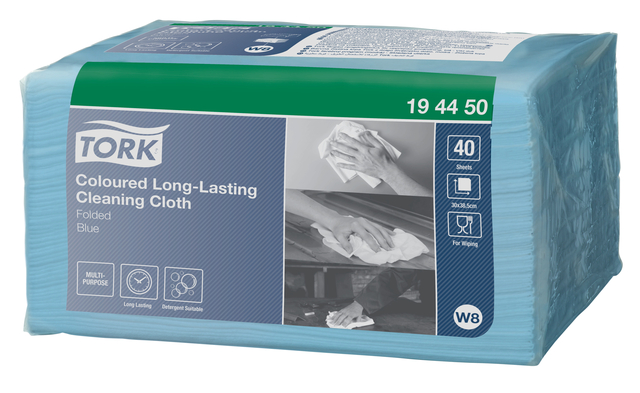 Reinigingsdoek Tork W8 Premium 1-laags 40 vel blauw 194450