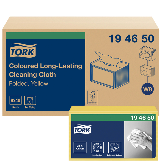 Reinigingsdoek Tork W8 Premium 1-laags 40 vel geel 194650