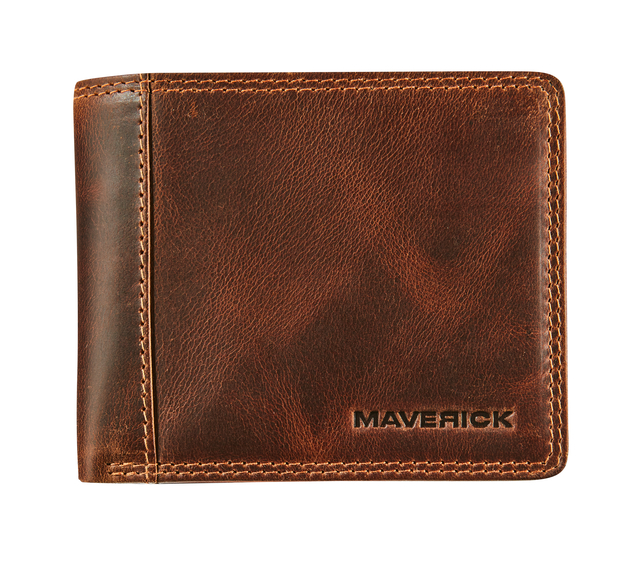 Portemonee Maverick The Original compact kleingeldvak RFID leer bruin