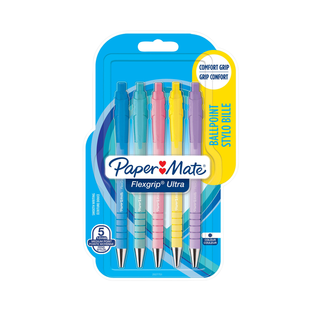 Balpen Paper Mate Flexgrip Ultra pastel medium assorti blister à 5st