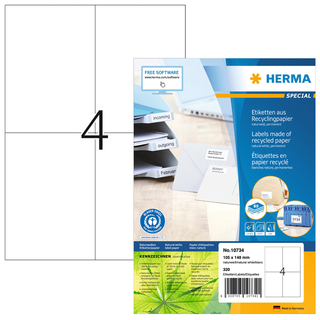Etiket HERMA recycling 10734 105x148mm wit 320 stuks