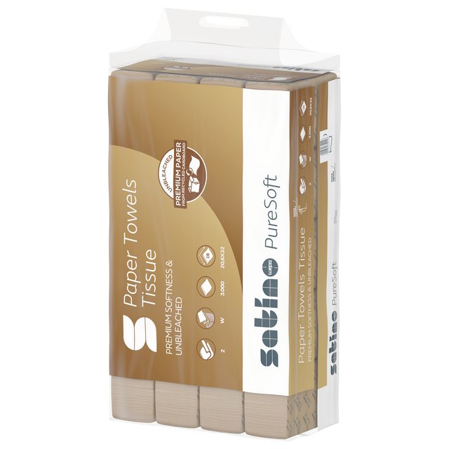 Handdoek Satino PT2 Puresoft w-vouw 2-laags 206x320mm 25x120 vel naturel 277520