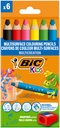 Kleurpotloden BicKids Multi Surface inclusief puntenslijper assorti pak à 6 stuks