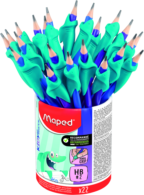 Grafietpotlood Maped Kidy Learn met gum en vingerhulp pot à 22 stuks assorti