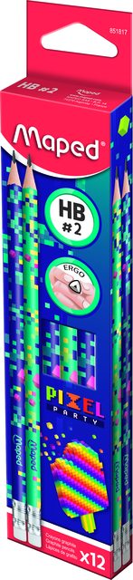Potlood Maped Pixel Party met gum set à 12 stuks assorti