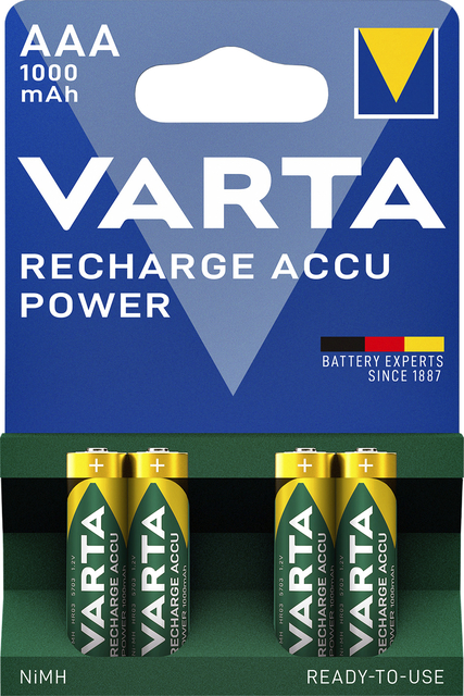 Batterij oplaadbaar Varta 4x AAA 1000mAh ready2use
