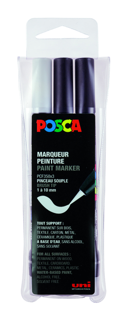 Paintmarker Uni POSCA PCF350 Brush 1-10mm assorti set à 3 stuks