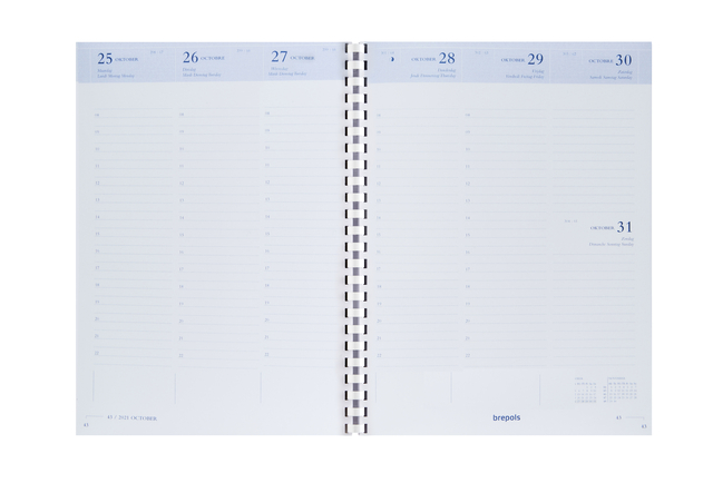 Agendavulling 2026 Brepols Timing 7dagen/2pagina's spiraal wit