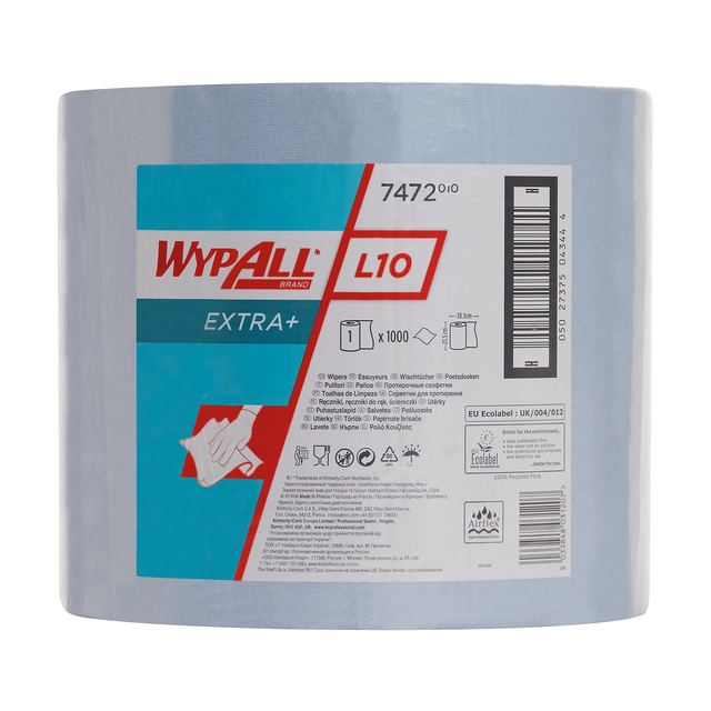 Poetsrol WypAll L10 Extra 1-laags 235mmx380m 1000 vel blauw 7472
