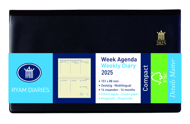 Agenda 2026 Ryam Compact Suprema 7dagen/2pagina's ringplastic zwart