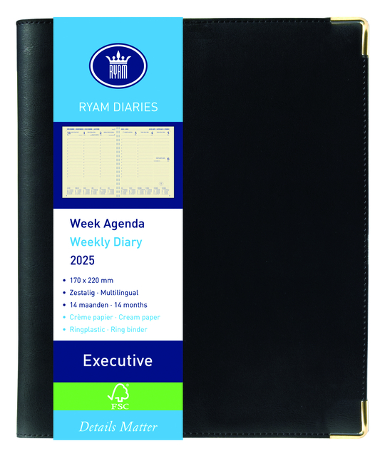 Agenda 2026 Ryam Executive Nappa 7dagen/2pagina's ringplastic zwart