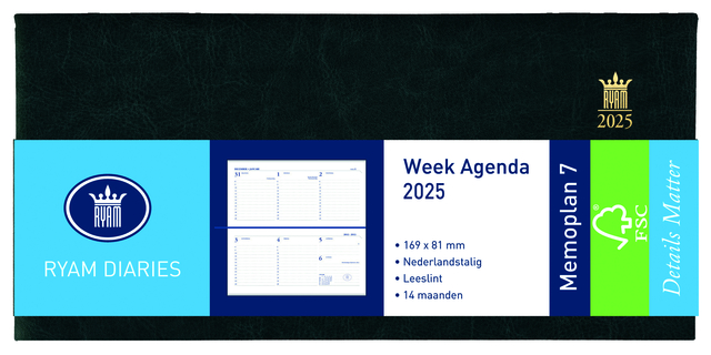 Agenda 2026 Ryam Memoplan 7 Mundior 7dagen/2pagina's landscape zwart