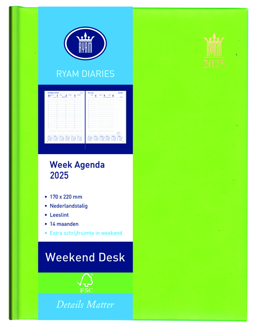 Agenda 2026 Ryam Weekplan Weekend Desk Lazio 7dagen/2pagina's assorti